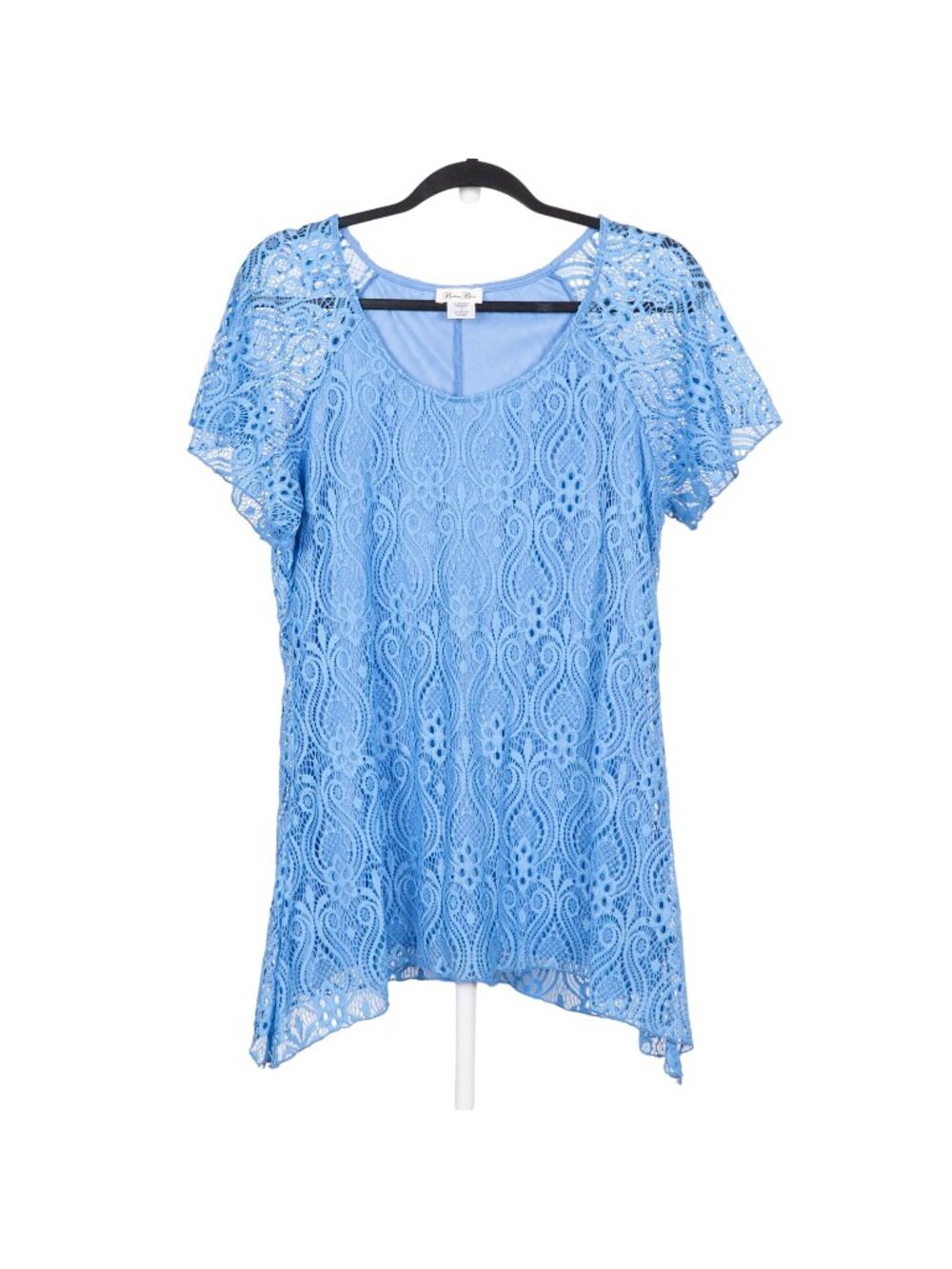 Lace Blue Shirt L Womens Short Sleeve Handkerchief Flowy Fairycore Gypsy Nylon